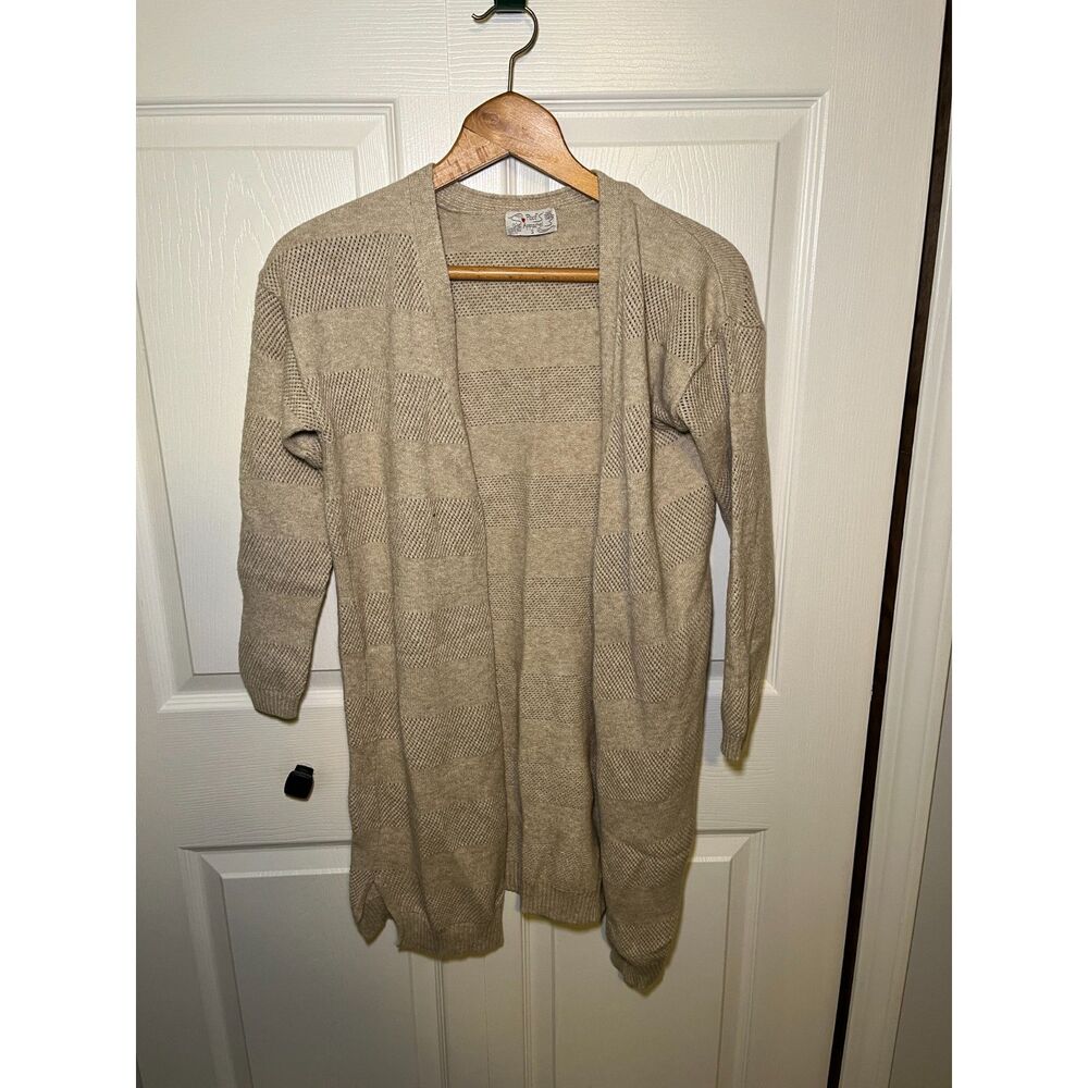Poof Apparel Beige Open Front Lightweight Knit Cardigan Size Small